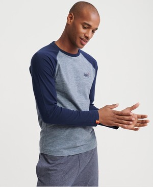 Superdry Organic Cotton Baseball Textured Hosszú Ujjú Férfi Pólók Kék | PTQLC7423